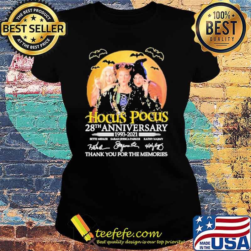 Hocus Pocus 28th Anniversary 1993 2021 Thank You For The Memories Signatures Moon Happy Halloween s Ladies tee Hocus Pocus 28th Anniversary 1993 2021 Thank You For The Memories Signatures Moon Happy Halloween s Ladies tee