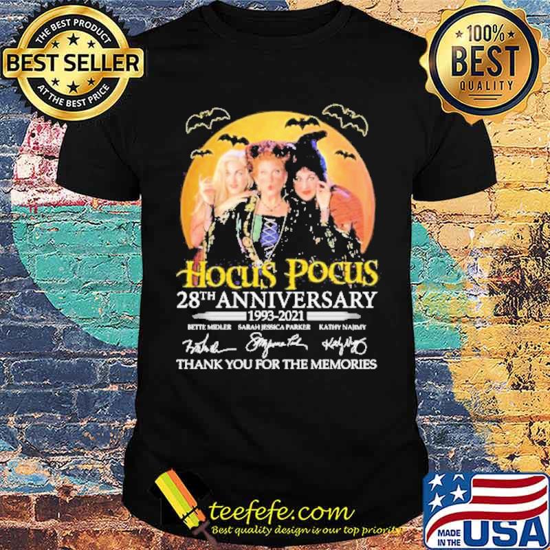Hocus Pocus 28th Anniversary 1993 2021 Thank You For The Memories Signatures Moon Happy Halloween shirt Hocus Pocus 28th Anniversary 1993 2021 Thank You For The Memories Signatures Moon Happy Halloween shirt