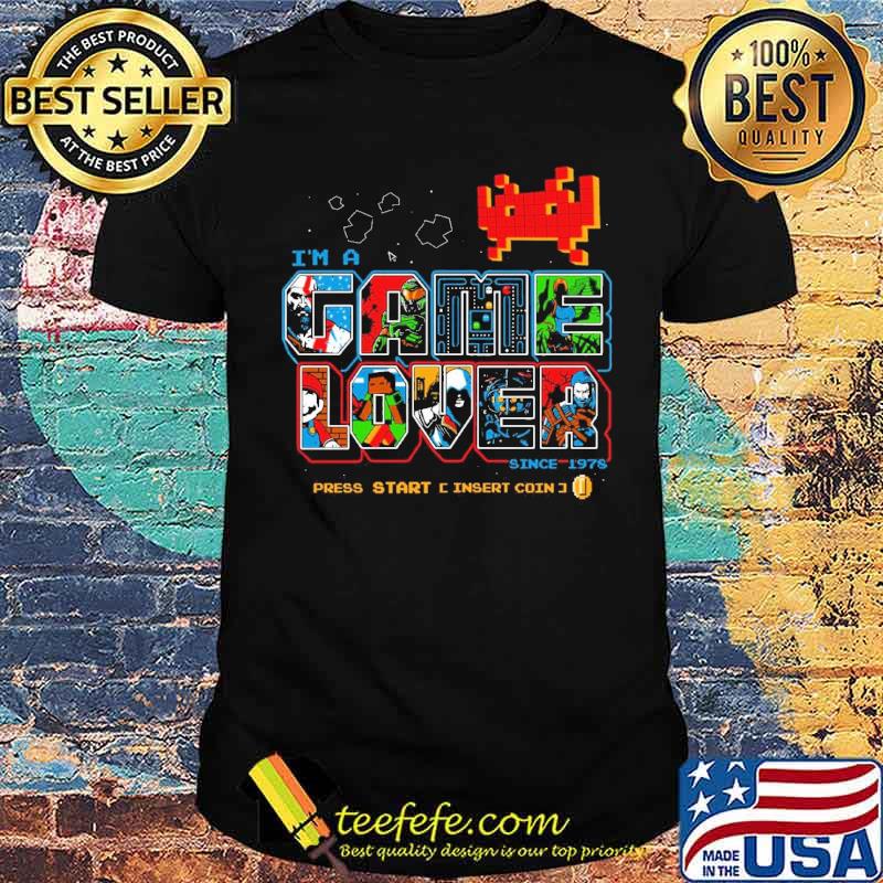 Im a game lover since 1978 press start insert coin Master Chief Nintendo Space Invaders Super Mario Bros The Witcher Shirt