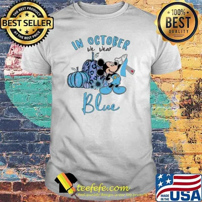 In October We Wear Blue Mickey Mouse Pumpkin leopard Shirt