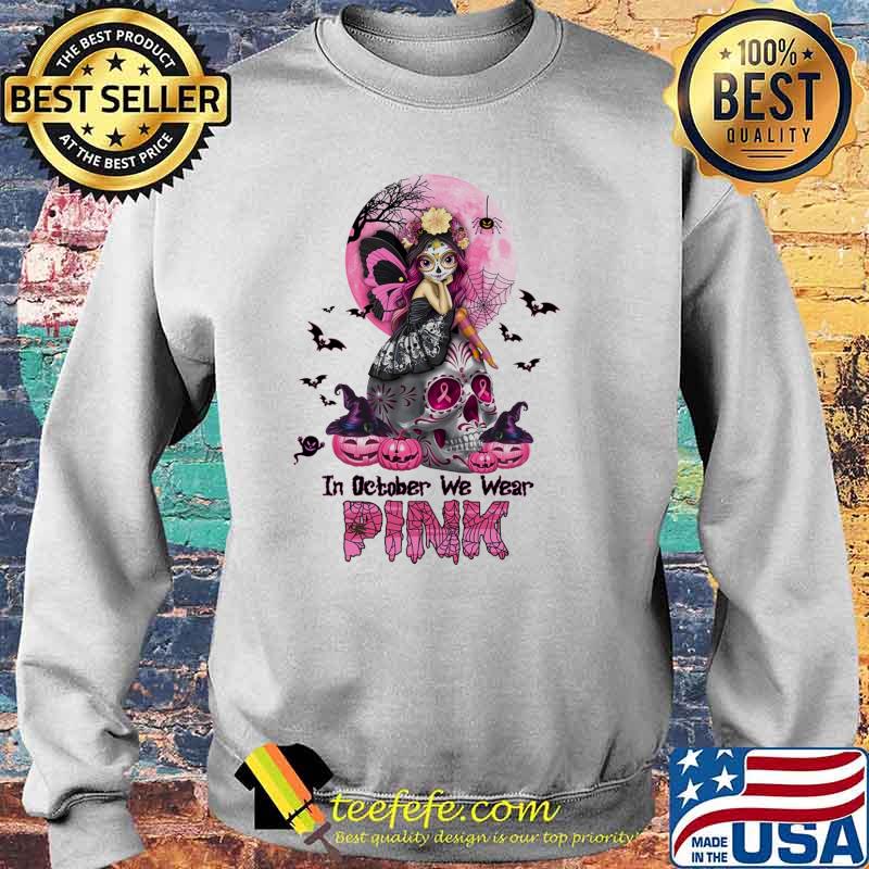 In October We Wear Pink Breast cancer awareness skull moon halloween s Sweater In October We Wear Pink Breast cancer awareness skull moon halloween s Sweater