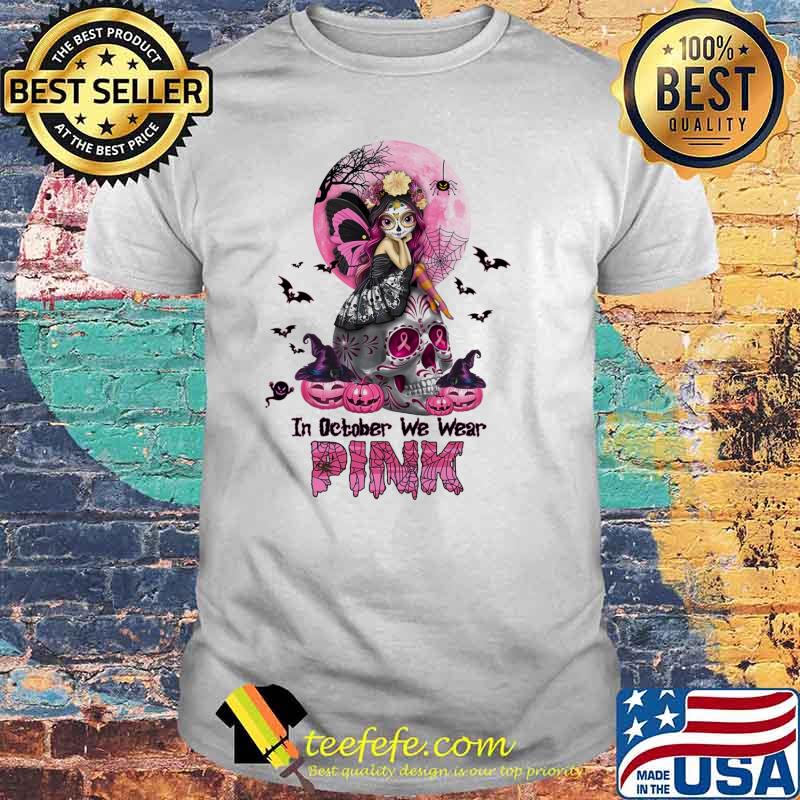 In October We Wear Pink Breast cancer awareness skull moon halloween shirt In October We Wear Pink Breast cancer awareness skull moon halloween shirt