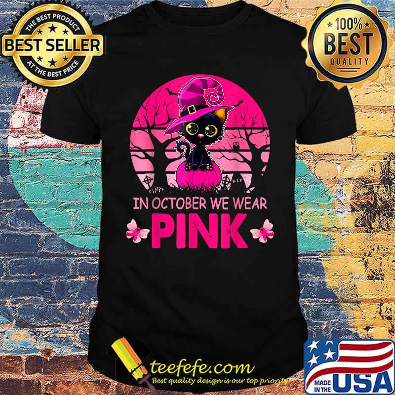In October We Wear Pink Cute Cat Breast Cancer Awareness T-Shirt