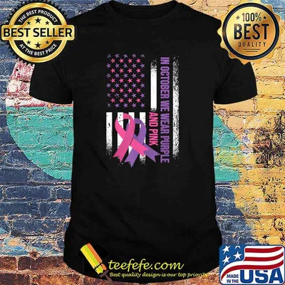 In October we were purple and pink American Flag Breast Cancer and Domestic Violence Awareness T-Shirt