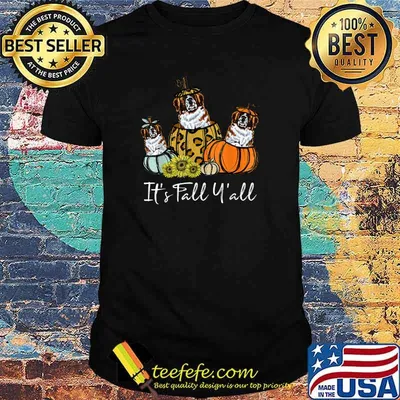 It's Fall Y'all Saint Bernard Dog Leopard Pumpkin Autumn T-Shirt
