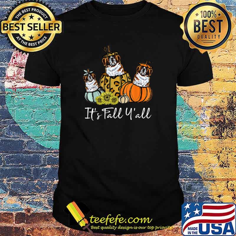 It's Fall Y'all Saint Bernard Dog Leopard Pumpkin Autumn T-Shirt