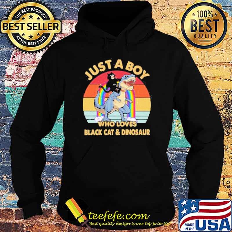 Just a Boy who loves Black Cat and Dinosaur Rainbow Vintage s Hoodie Just a Boy who loves Black Cat and Dinosaur Rainbow Vintage s Hoodie