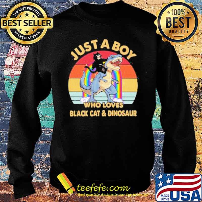 Just a Boy who loves Black Cat and Dinosaur Rainbow Vintage s Sweater Just a Boy who loves Black Cat and Dinosaur Rainbow Vintage s Sweater