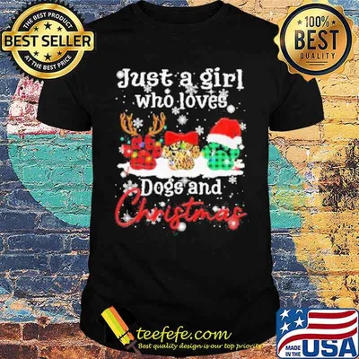 Just a Girl who loves Dogs and Christmas Paws Reindeer Santa Leopard Shirt