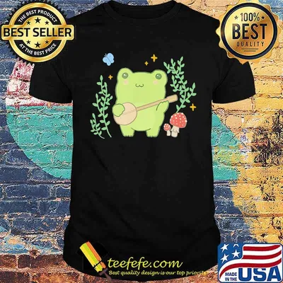 Kawaii Cute Frog Banjo Butterfly Cottagecore Aesthetic Shirt