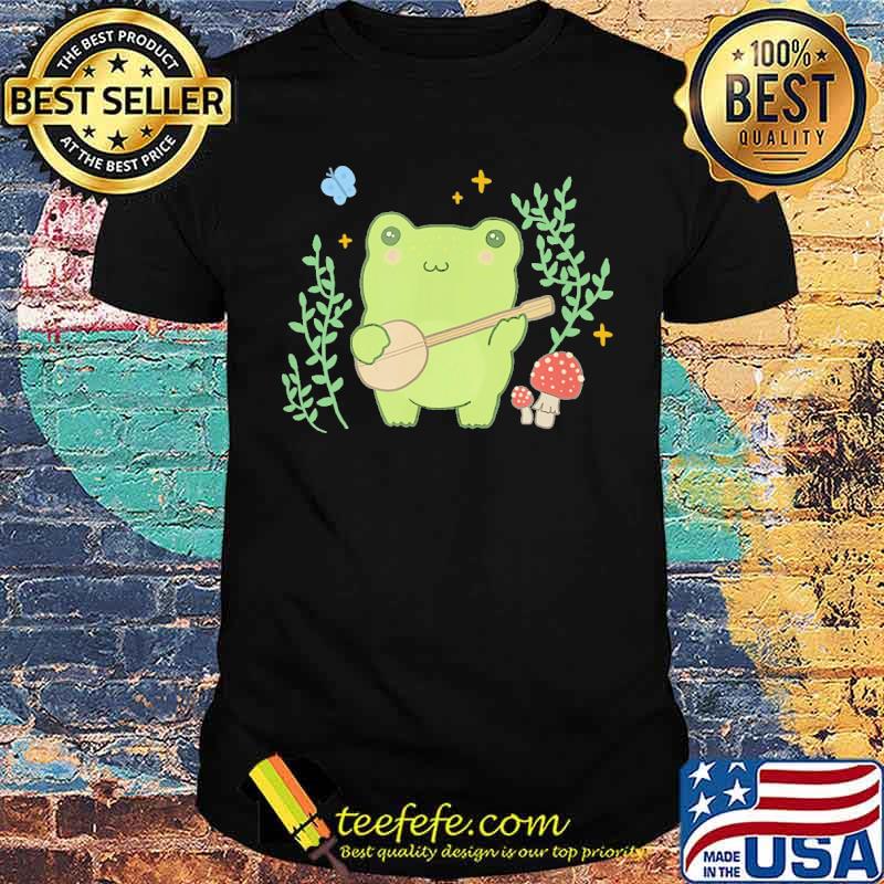 Kawaii Cute Frog Banjo Butterfly Cottagecore Aesthetic Shirt