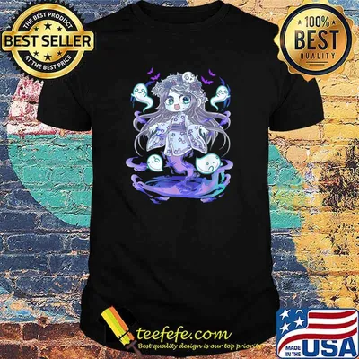 Kawaii Skull Bats Spirit Haunted Chibi Ghost Halloween T-Shirt
