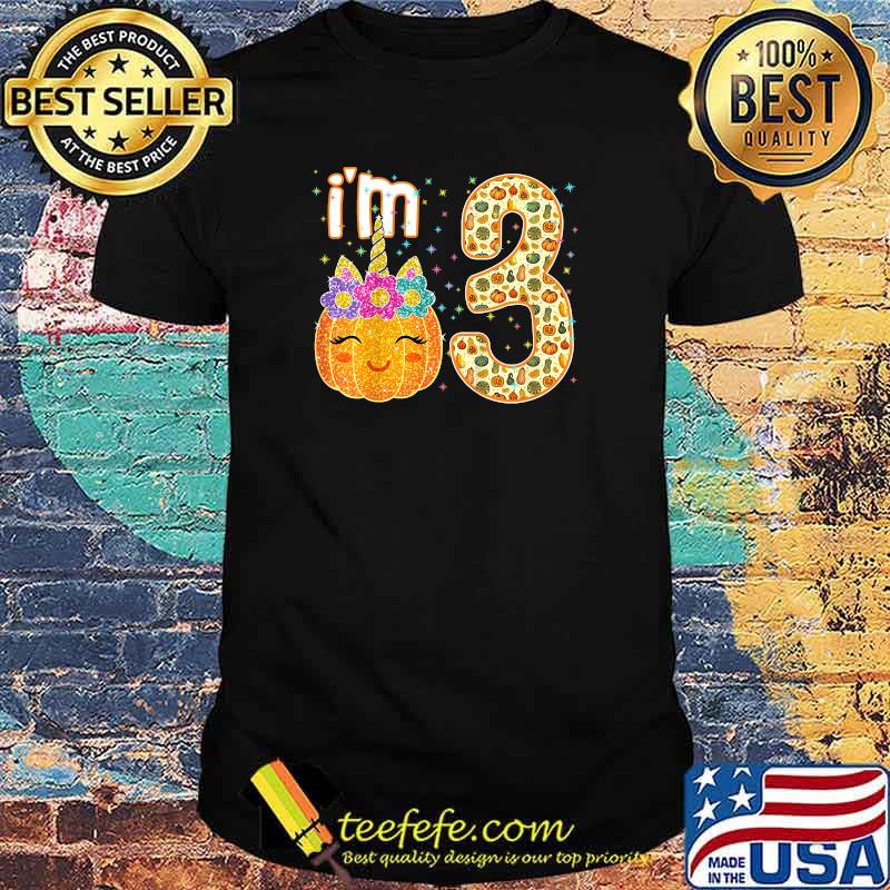 Kids Kids Im 3 Years Old Unicorn Pumpkin Halloween 3rd Birthday T-Shirt