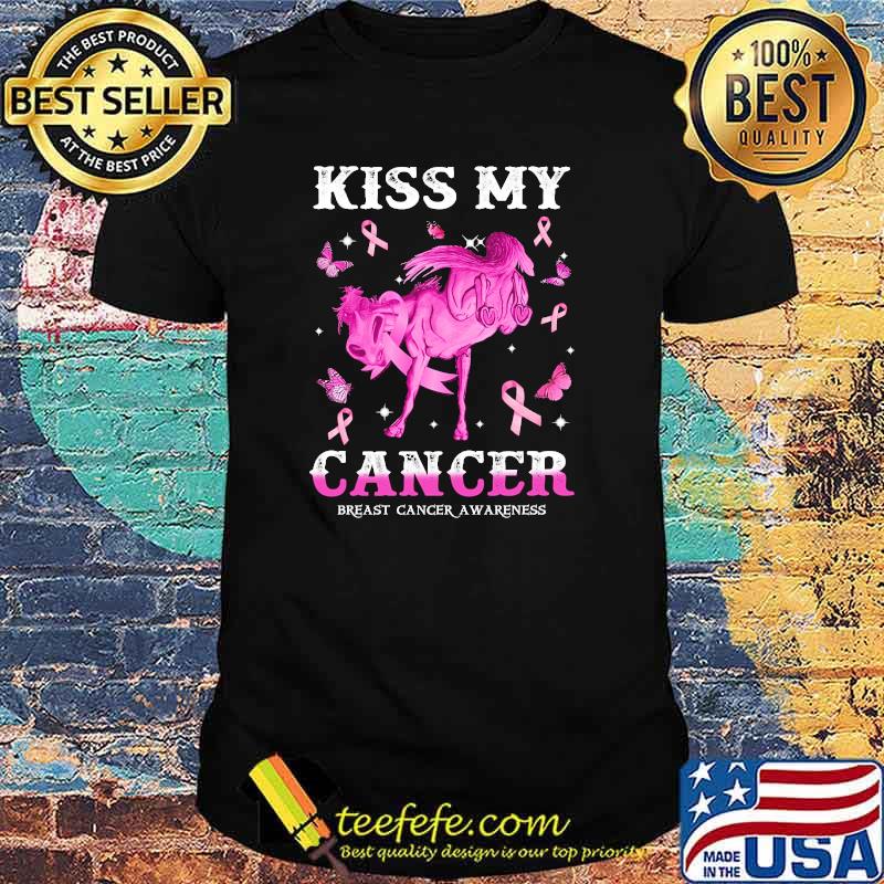 Kiss my cancer breast cancer awareness horse ribbon shirt