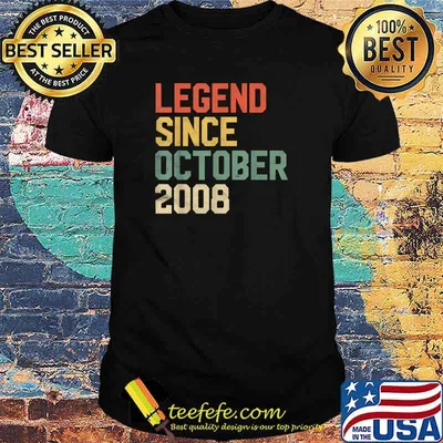 Legend Since October 2008 13th Birthday Gift 13 Year Old T-Shirt