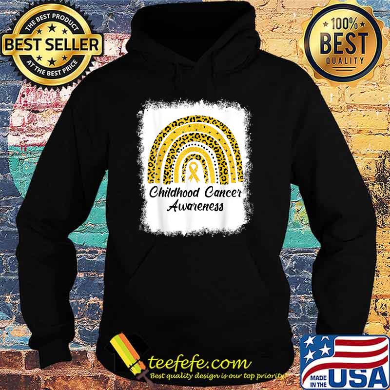 Leopard Rainbow Gold Childhood Cancer Awareness Bleached T-Shirt Hoodie Leopard Rainbow Gold Childhood Cancer Awareness Bleached T-Shirt Hoodie