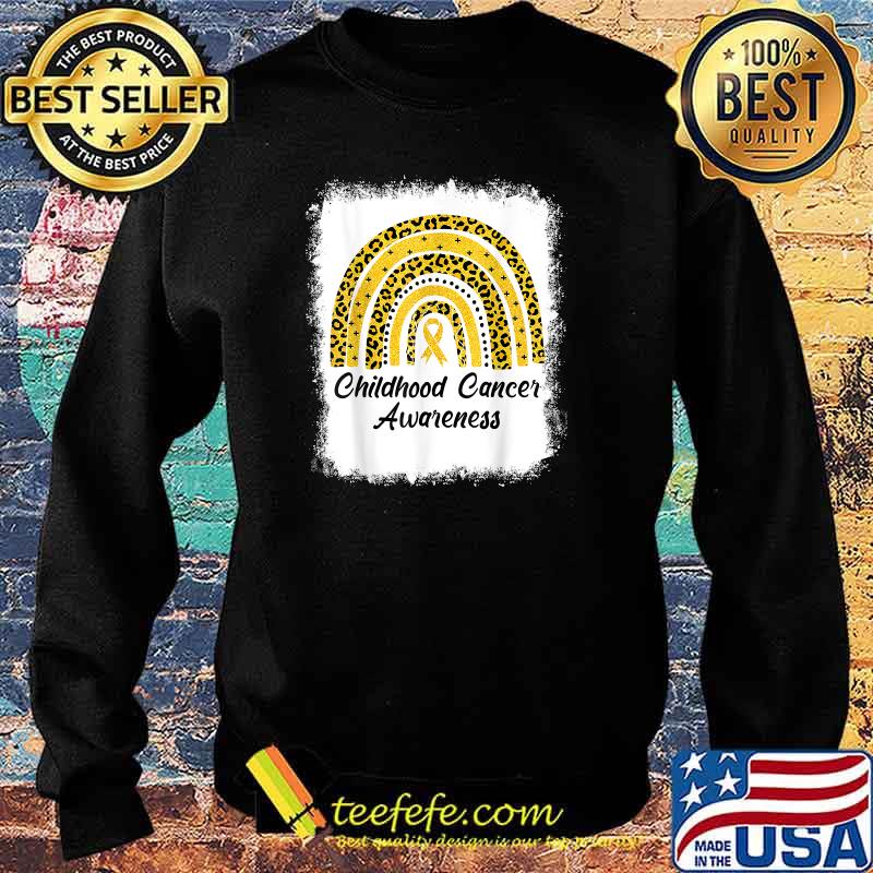 Leopard Rainbow Gold Childhood Cancer Awareness Bleached T-Shirt Sweater Leopard Rainbow Gold Childhood Cancer Awareness Bleached T-Shirt Sweater