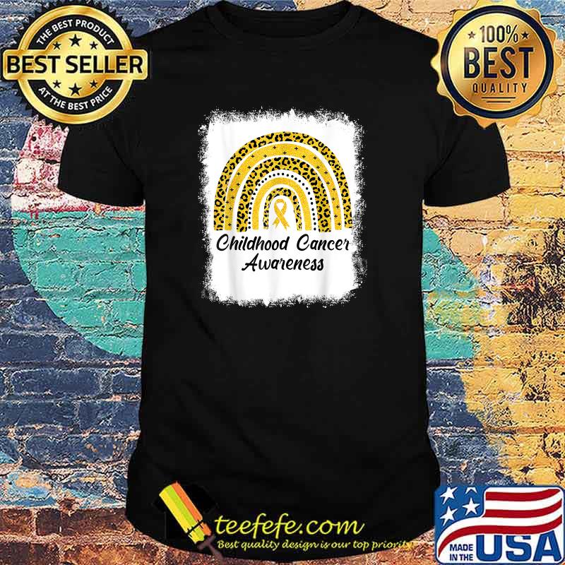 Leopard Rainbow Gold Childhood Cancer Awareness Bleached T-Shirt