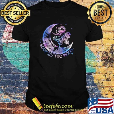 Love by the moon butterfly hippie symbol shirt