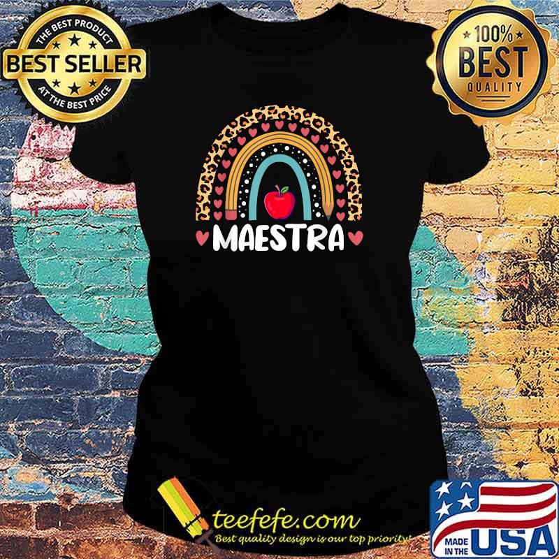 Maestra Spanish Teacher Boho Rainbow Leopard T-Shirt Ladies tee Maestra Spanish Teacher Boho Rainbow Leopard T-Shirt Ladies tee