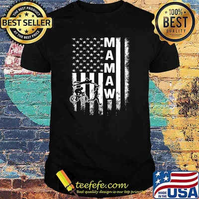 Mamaw American Flag Triathlon Running Swimming Bicycling T-Shirt