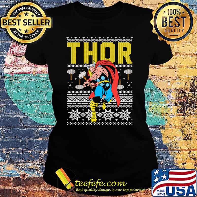 Marvel Comics Faux Ugly Thor Christmas Shirt Ladies tee Marvel Comics Faux Ugly Thor Christmas Shirt Ladies tee
