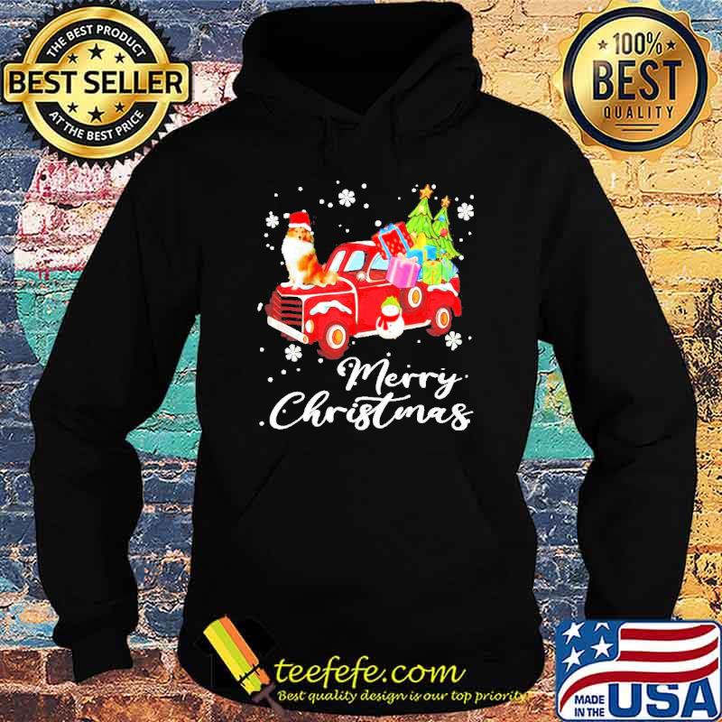 Merry Christmas light Dog Collie riding red truck s Hoodie Merry Christmas light Dog Collie riding red truck s Hoodie