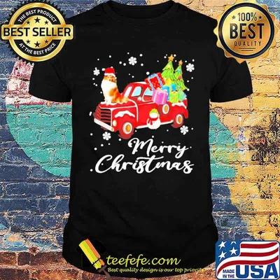 Merry Christmas light Dog Collie riding red truck shirt