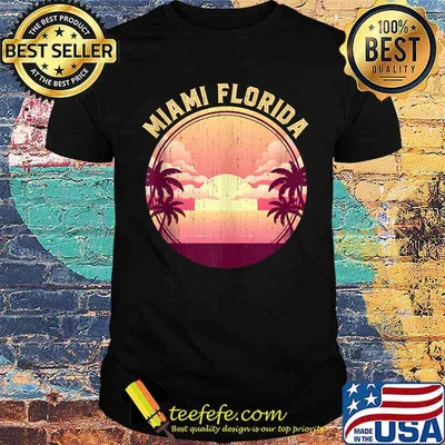 Miami Summer Vacation South Beach Palm Trees Sunset Florida T-Shirt