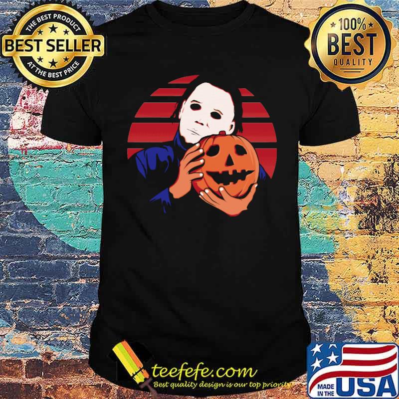 Michael myers hold pumpkin halloween retro shirt