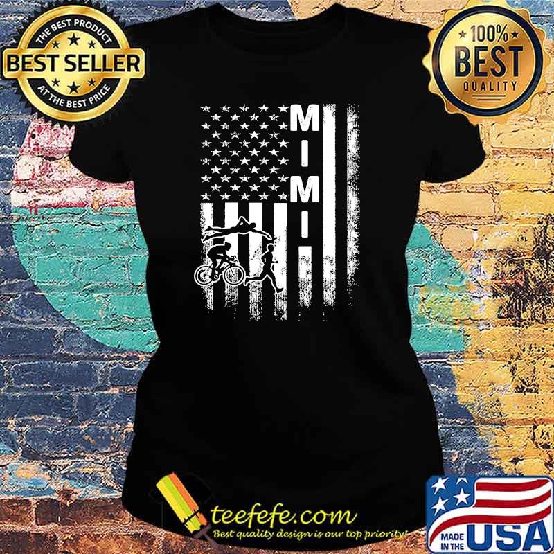 Mimi American Flag Triathlon Running Swimming Bicycling T-Shirt Ladies tee Mimi American Flag Triathlon Running Swimming Bicycling T-Shirt Ladies tee