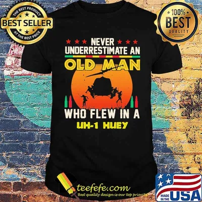 Never Underrestimate An Old Man Who Flew In A Uh1 Huey Blood Moon Shirt