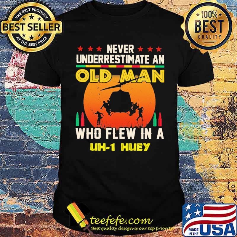 Never Underrestimate An Old Man Who Flew In A Uh1 Huey Blood Moon Shirt