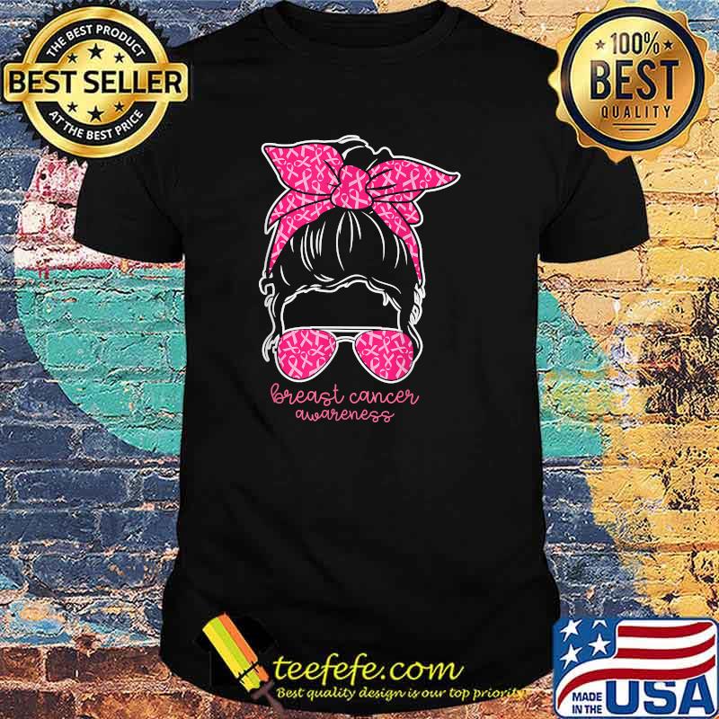 Official breast Cancer Awareness Messy Bun Pink Ribbon Girl Women T-Shirt