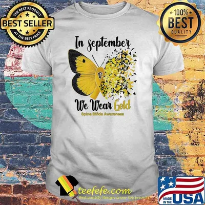 Official in September We Wear Gold Spina Bifida Awareness Butterflies Shirt