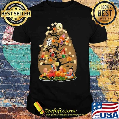 Peanuts snoopy charlie and friends pumpkin tree moon halloween shirt