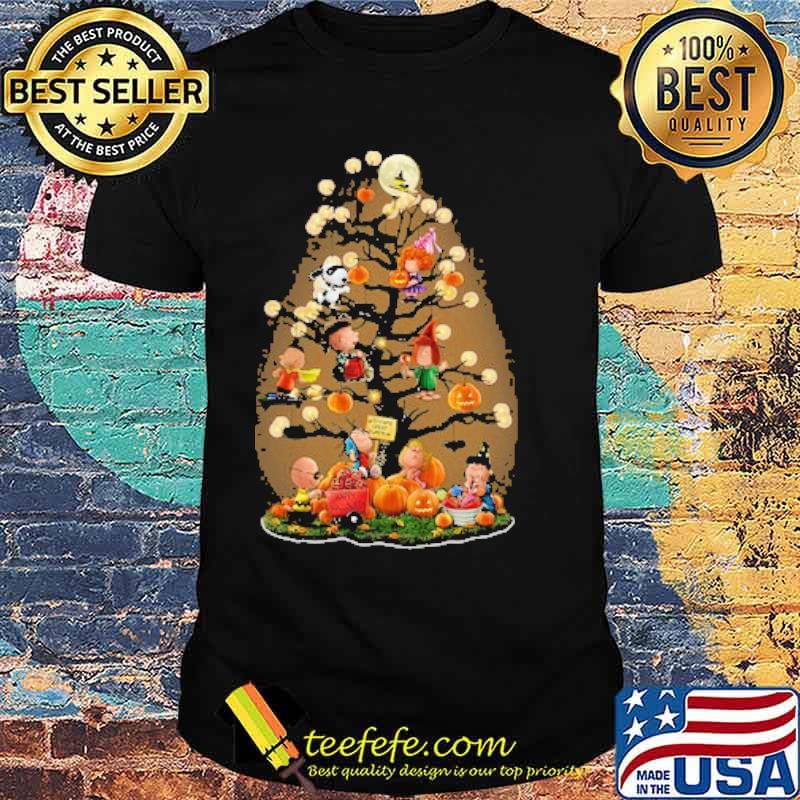 Peanuts snoopy charlie and friends pumpkin tree moon halloween shirt