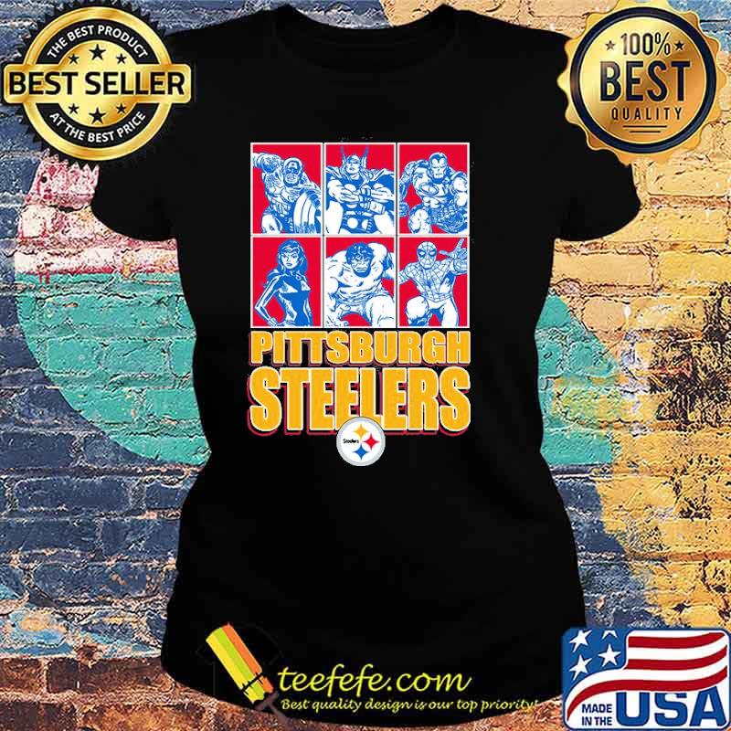 Pittsburgh Steelers Disney Marvel Avengers Line-Up s Ladies tee Pittsburgh Steelers Disney Marvel Avengers Line-Up s Ladies tee