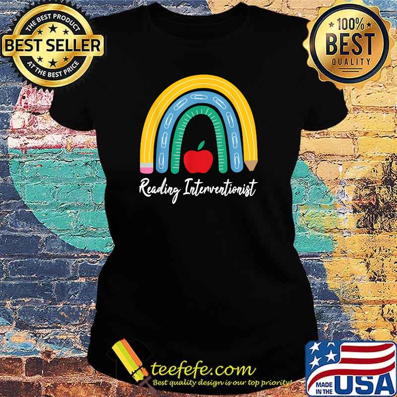 Reading Interventionist Apple Rainbow Pencil T-Shirt Ladies tee Reading Interventionist Apple Rainbow Pencil T-Shirt Ladies tee
