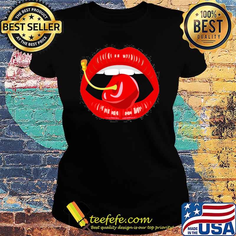 Red Lips Biting Cherry Shirt Ladies tee Red Lips Biting Cherry Shirt Ladies tee