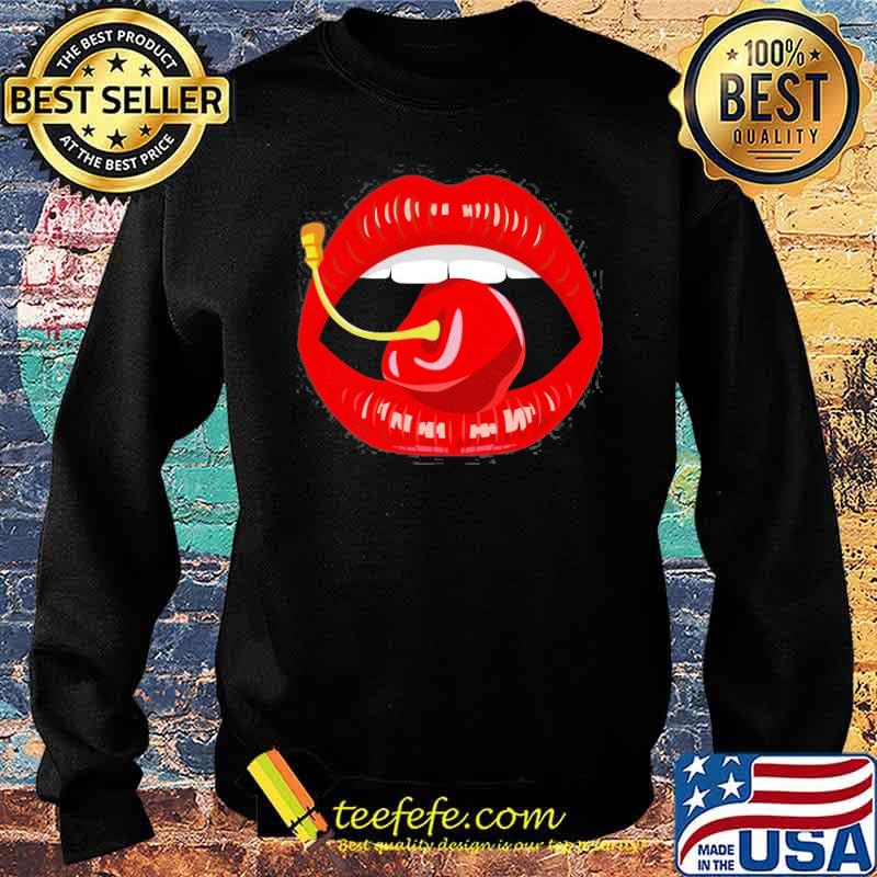 Red Lips Biting Cherry Shirt Sweater Red Lips Biting Cherry Shirt Sweater