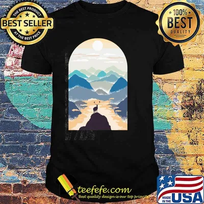 Reindeer and mountain and sun picture shirt