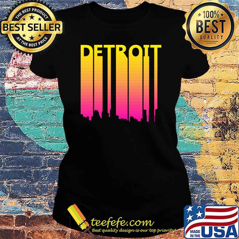 Retro 1980s Detroit Skyline Silhouette Baseball s Ladies tee Retro 1980s Detroit Skyline Silhouette Baseball s Ladies tee