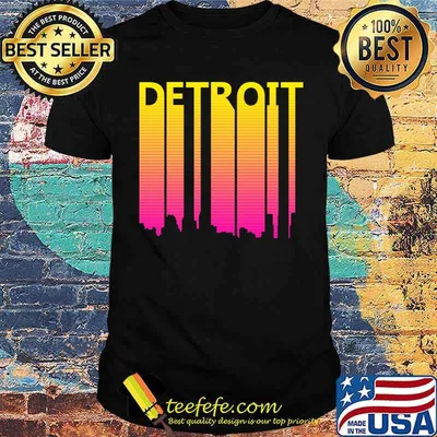 Retro 1980s Detroit Skyline Silhouette Baseball shirt