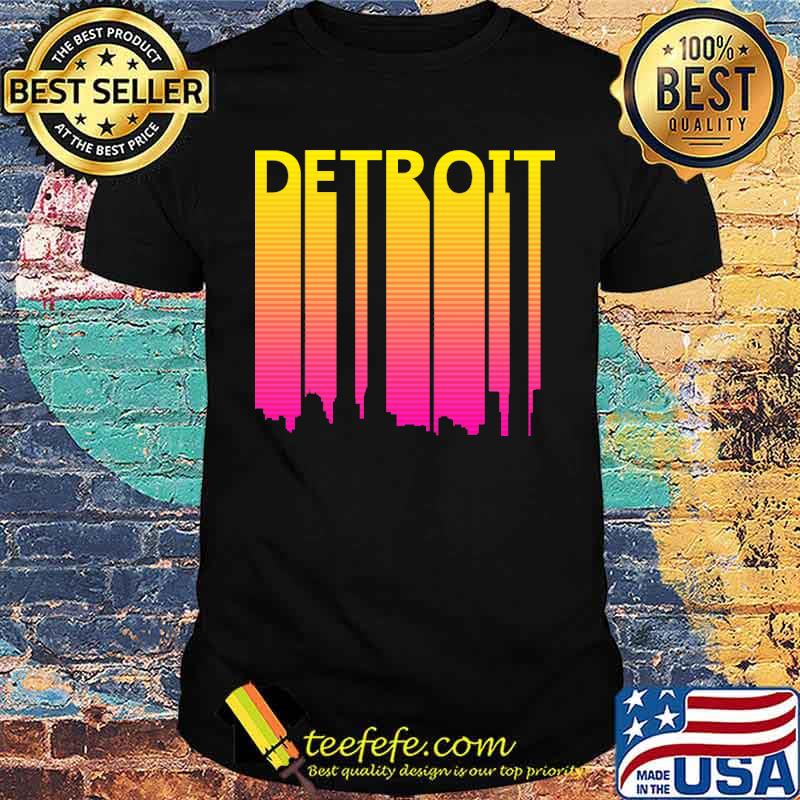 Retro 1980s Detroit Skyline Silhouette Baseball shirt Retro 1980s Detroit Skyline Silhouette Baseball shirt
