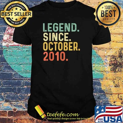 Retro Vintage Legend Since October 2010 11th Birthday 11 Yo T-Shirt