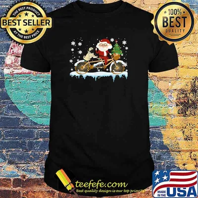 Santa And Pug Dog Riding Bicycle Christmas Santa Dog Bicycle T-Shirt