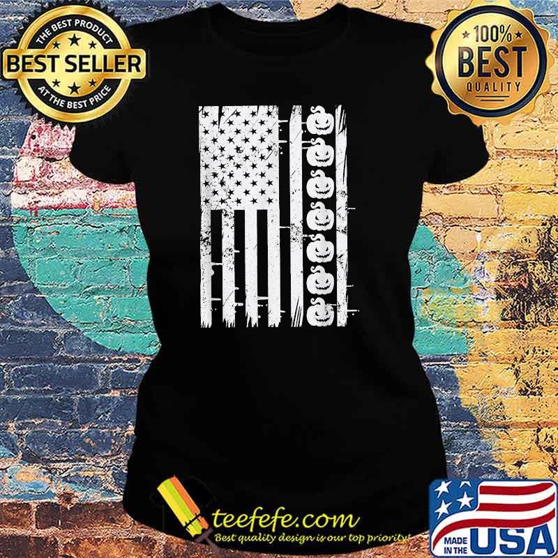 Scary Spooky Pumpkin American Flag Halloween Retro T-Shirt Ladies tee Scary Spooky Pumpkin American Flag Halloween Retro T-Shirt Ladies tee