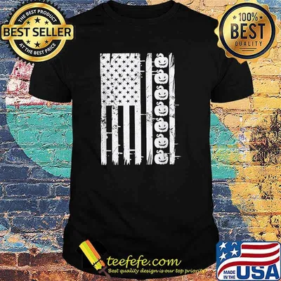 Scary Spooky Pumpkin American Flag Halloween Retro T-Shirt
