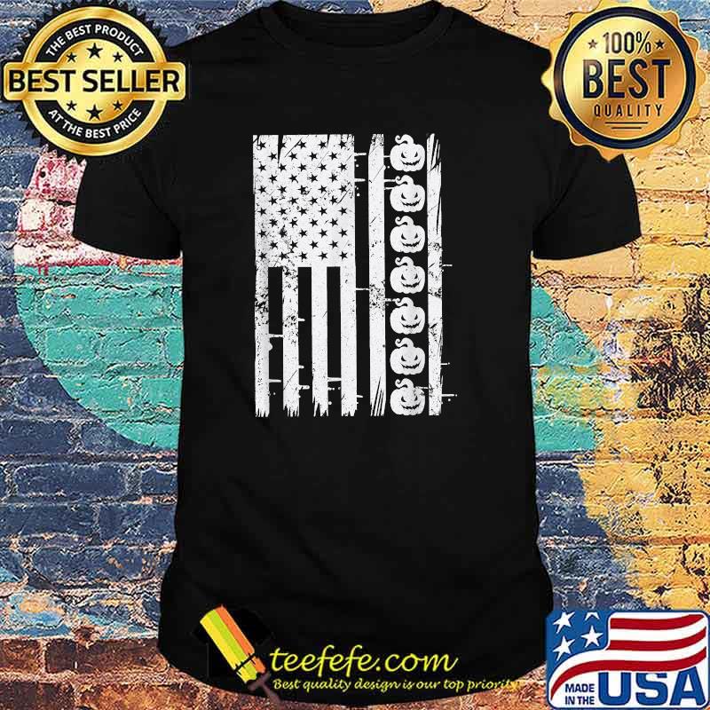 Scary Spooky Pumpkin American Flag Halloween Retro T-Shirt
